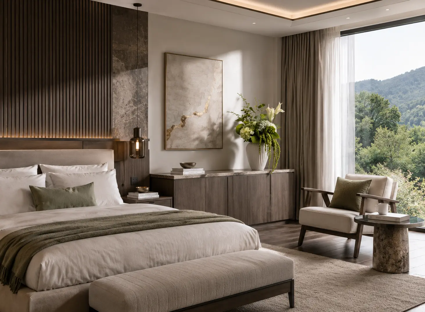 Elegant hotelværelse med Everbloom blomster