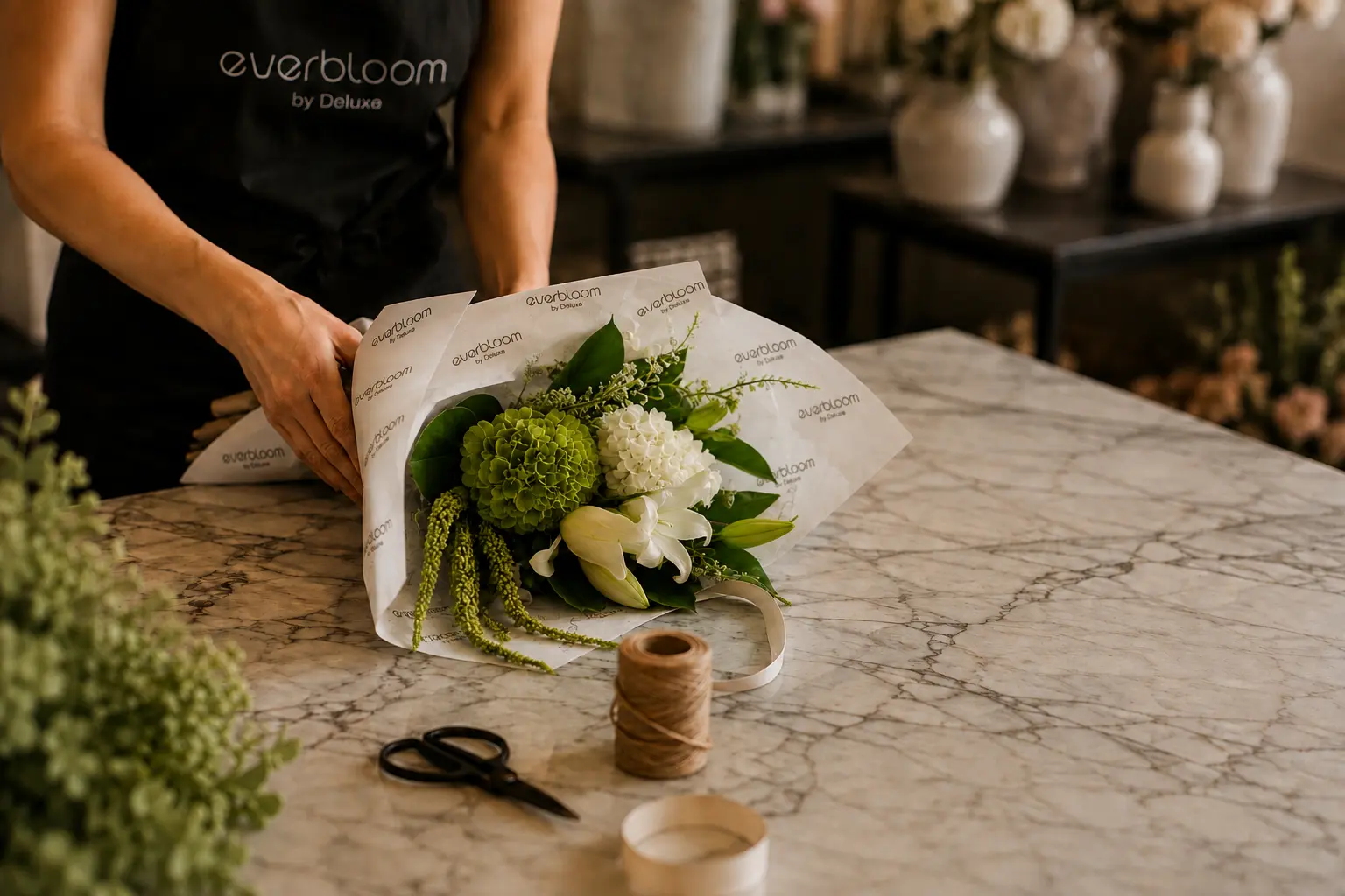 Medarbejder arbejder med blomster